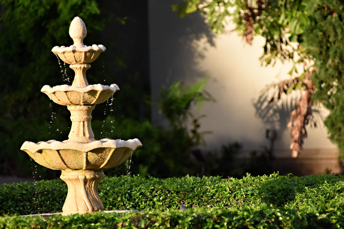 Custom tiered stone fountain water feature